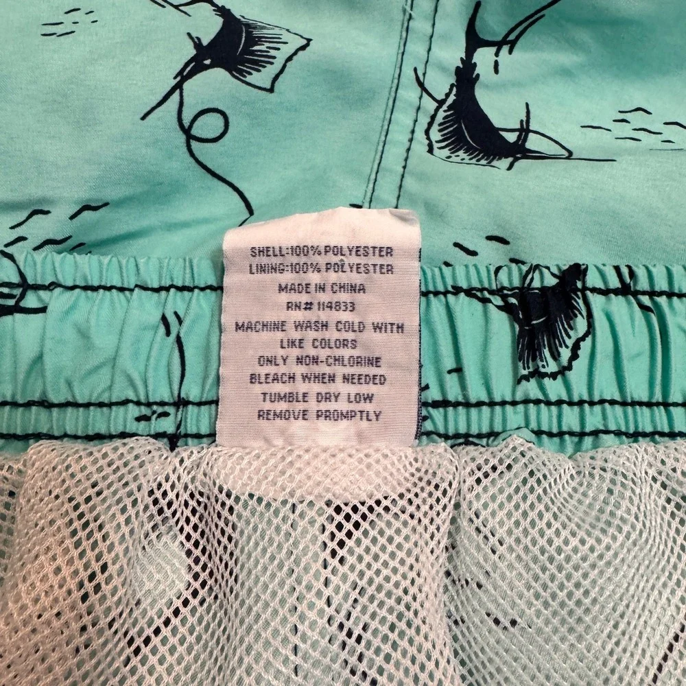 Panama Jack Swim Trunks Fish Print Aqua Blue Swim Shorts Lined Xlarge XL‎